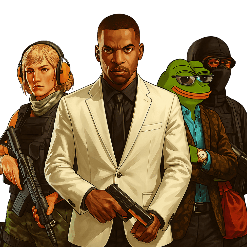 A crew of players planning a heist